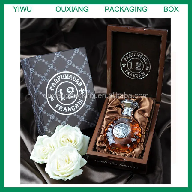 luxury solid wood dark brown color wooden perfume bottle packaging box for France market