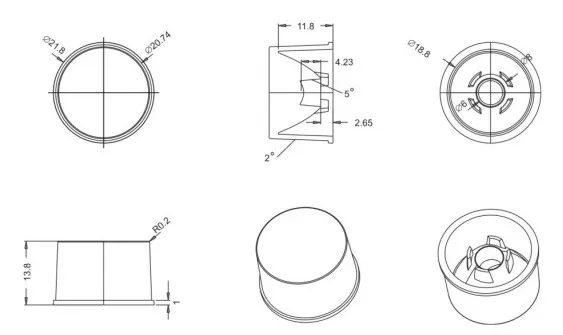 15 30 45 60 Degree 21.8 Diameter PMMA Single Lens for Wall Washer Lighting