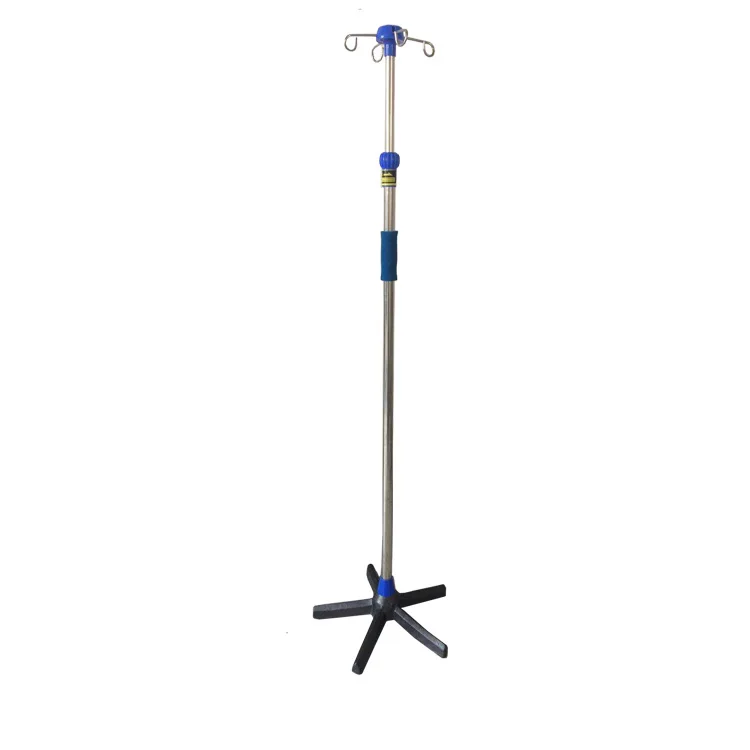 
Hospital furniture 4 hooks stainless steel infushion iv pole stand with five round base wheels 