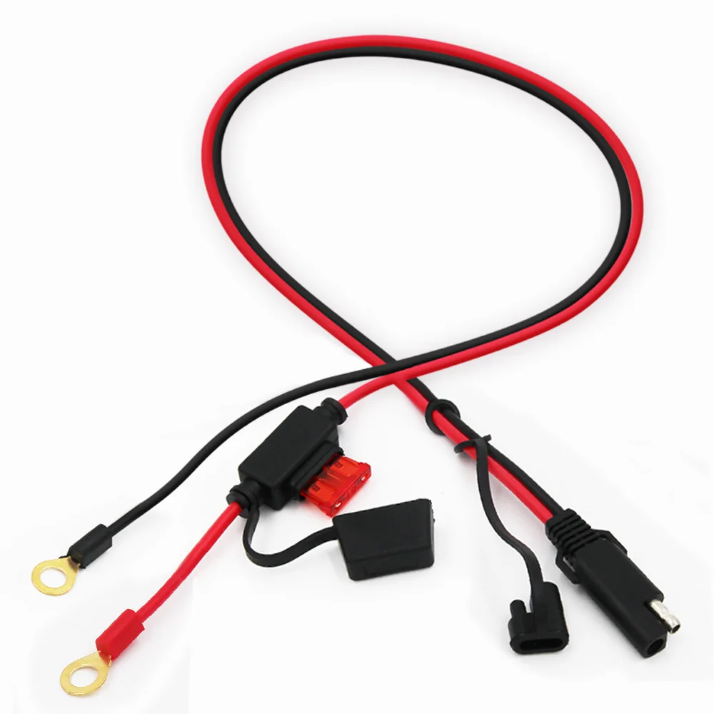 12V-24V Connection Cord 2 Pin SAE to Ring Terminal with fuse housing Battery Charging Cable for Automotive