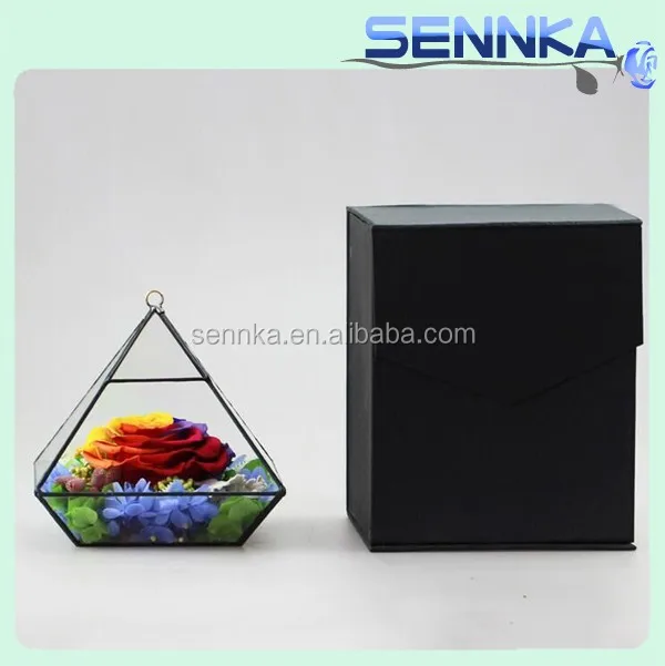 save20% 6-7cm glass flower Rose in Triangle glass for wedding table centerpieces