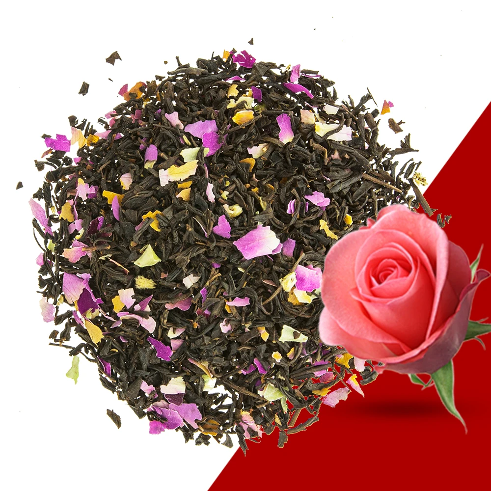 Organic Custom Qicha Loose Tea Blend Dried French Rose Bud Petals Flower Black Loose Tea Flavored Blended Sencha Tea