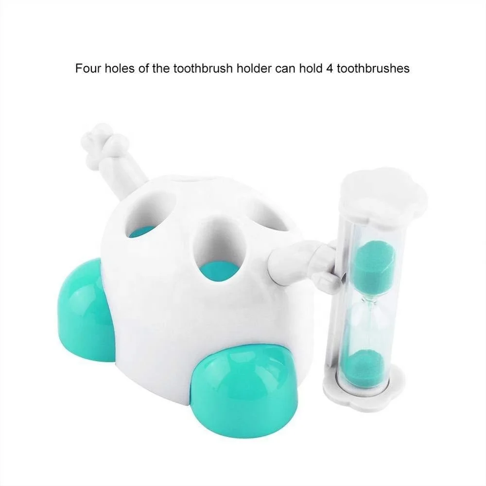 2023 New Arrivals Bathroom Cute Cartoon Animal Design ABS Plastic Toothbrush Holder for Kids with 3-minute Hourglass Sand Timer