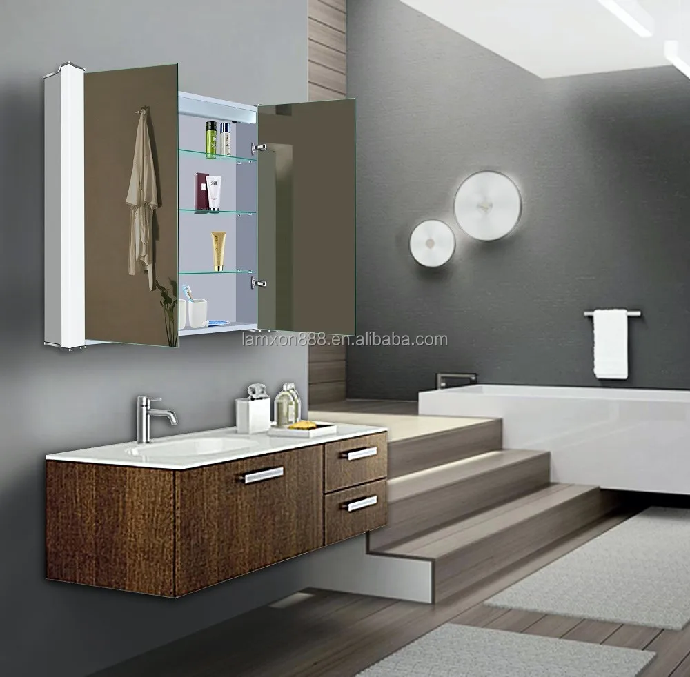 
European marketing bathroom furniture illuminated mirror cabinet with sensor switch 