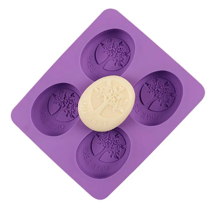 4 Holes Olive Tree Pattern Handmade Silicone Soap Molds Soap Mold for Pudding Muffin Loaf