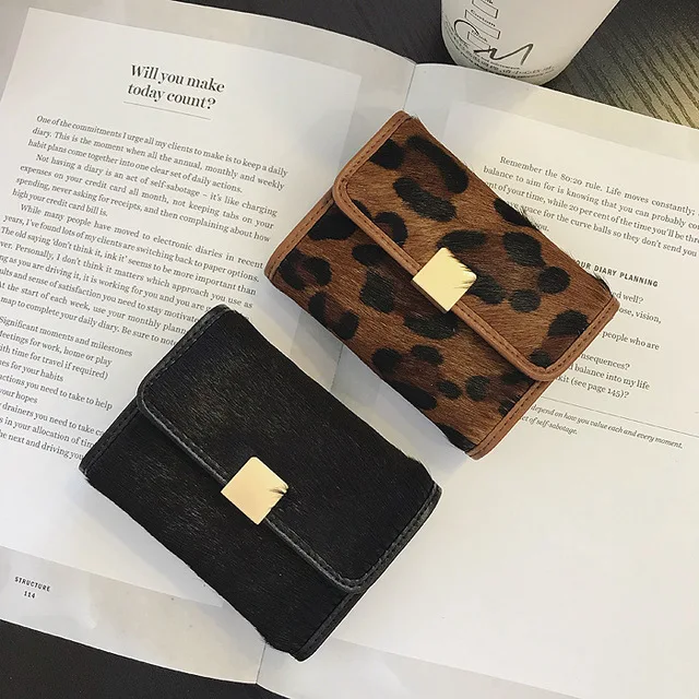 2019 New type instock elegant leopard  genuine leather women short wallet fashion chic