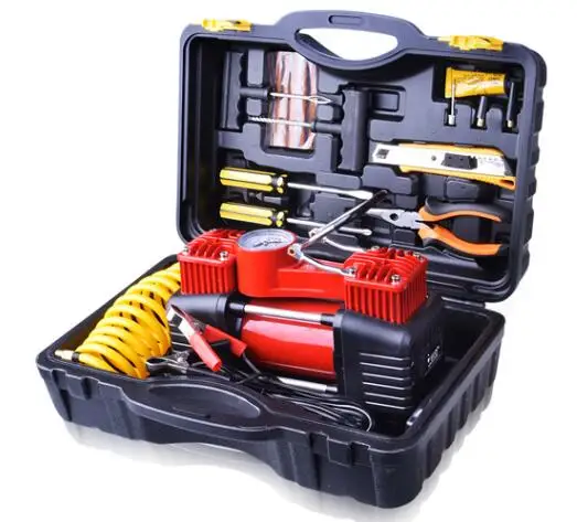 Compact 12V Tire Air Compressor Set, Portable Inflator Pump with LED Light Two Connection Options (Lighter Plug