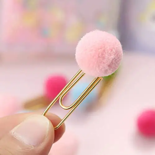 Pom Pom Paper Clips, Handmade Pompoms Planner Clips Bookmark Page Marker Decorative Paperclip for Notebook Journal Decor