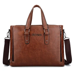 TRIPMAN PU Leather Men Briefcases Office Business Large Capacity Handbag Laptop Crossbody Shoulder Bags For Male