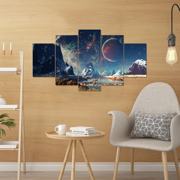 
5 pieces night sky iceberg canvas painting for multi-panel 3d wall painting 