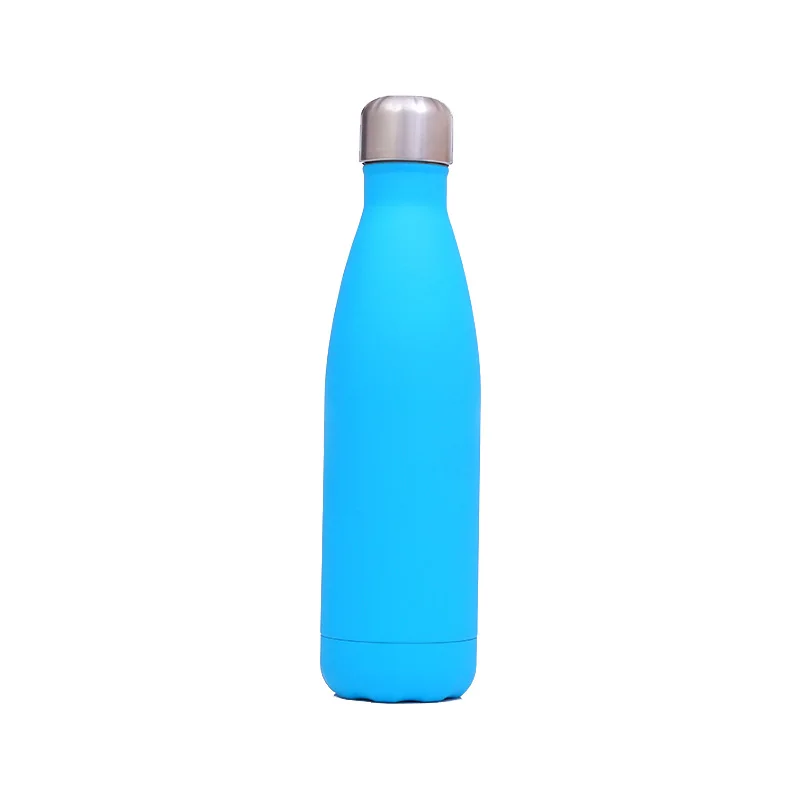 500ml rubber blue cola bottle stainless steel vacuum insulate rubber aqua bottle water bottle with custom logo