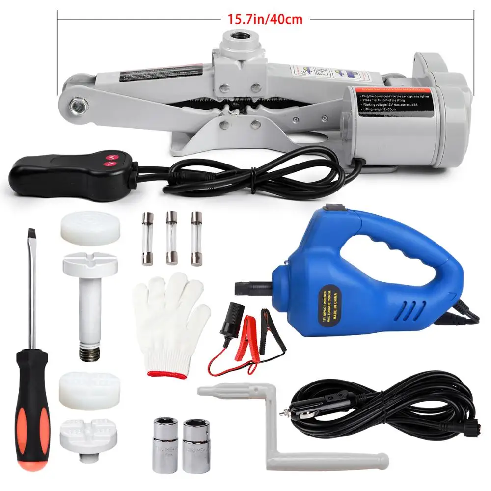 High Quality CE ISO Durable Portable Quick Replace Tire 2T 12V Electric Screw Scissor Car Jack and Electric Wrench for OEM