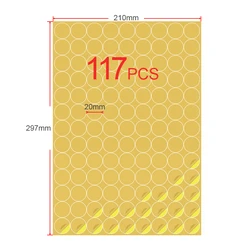 A4 Round White Glossy / Kraft Sticker Printing Label Blank Seal for Printers or Handwriting Diameter 2.5cm 3cm 4cm 6cm