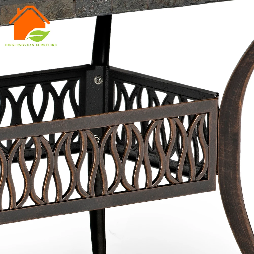 Обеденный террасный стол из литого алюминия и керамической плитки с узором