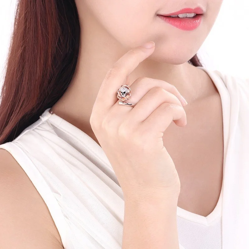 AC08421 AngryCat ustrian Gothic skull Rose Silver Color Rings For Women Girl Fashion Engagement Shiny Crystal CZ Jewelry Trendy
