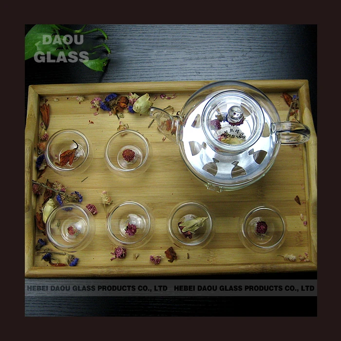 cangzhou glass tea sets with teapot warmer and double wall glass cup ,china tea and coffee set