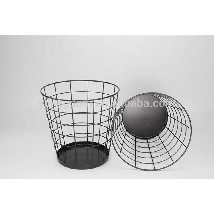550-35 household cleaning tool black metal wire paper waste bin trash basket