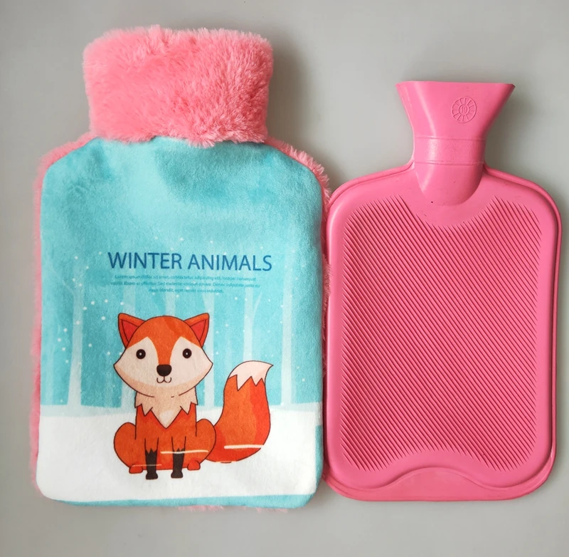 
personal printing on soft plush cover for BS quality rubber hot water bottle 