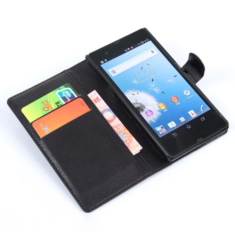 
Business Design PU Leather Flip Case With Card Slot Wallet Cover For Sony Xperia Z L36H 
