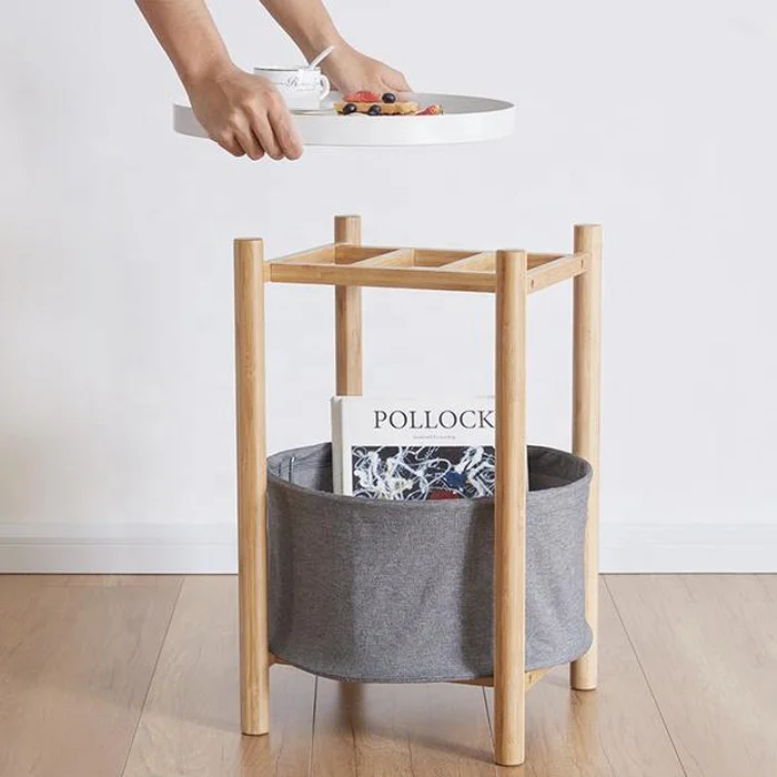 2 уровня журнальный столик поднос бамбуковый с хранения тканевая коробка