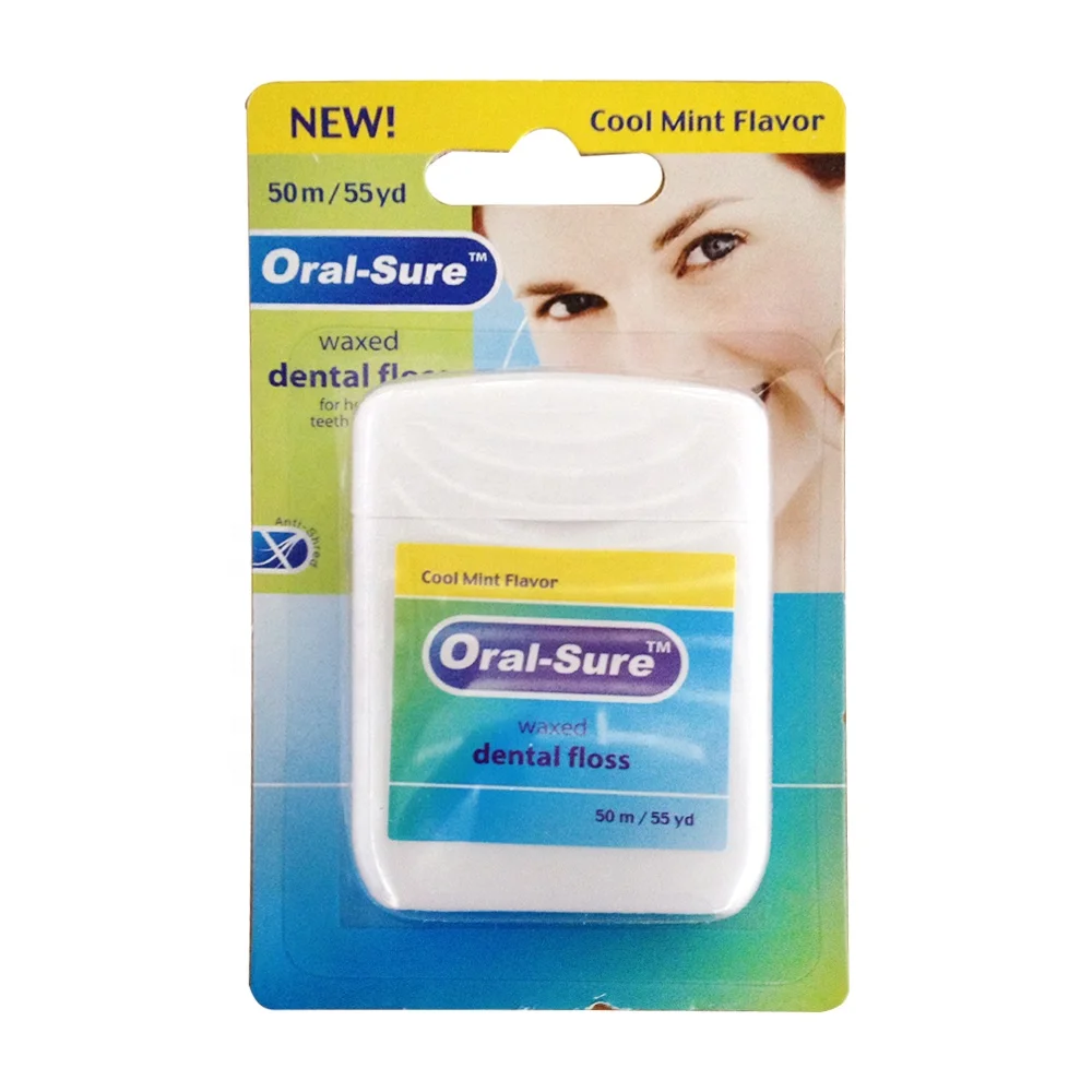 
50m Mint Flavor Dental Floss with Bamboo Charcoal Thread Waxed Abrasive Dental Floss with logo printing or private label on box 