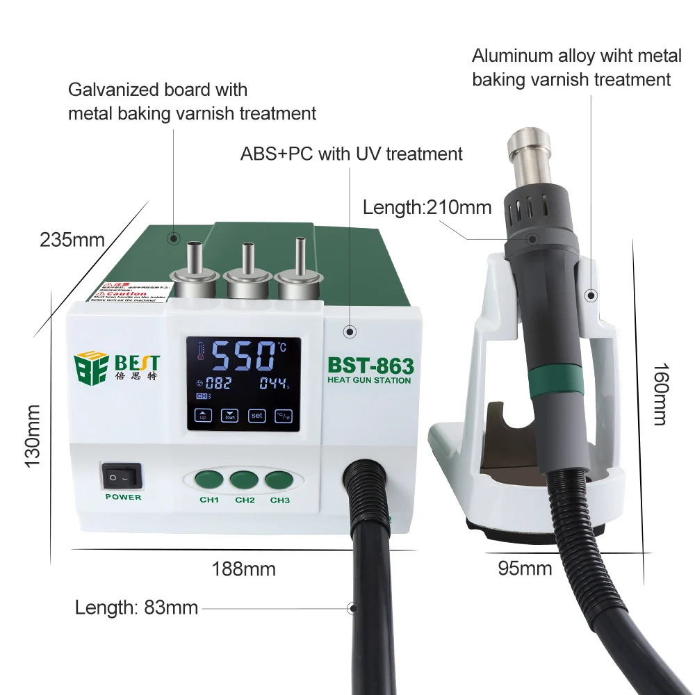 BST-863 Hot Sale 1200W Digital Touch Screen Display Smd Hot Air Blower Soldering Gun Mobile Repair Tool