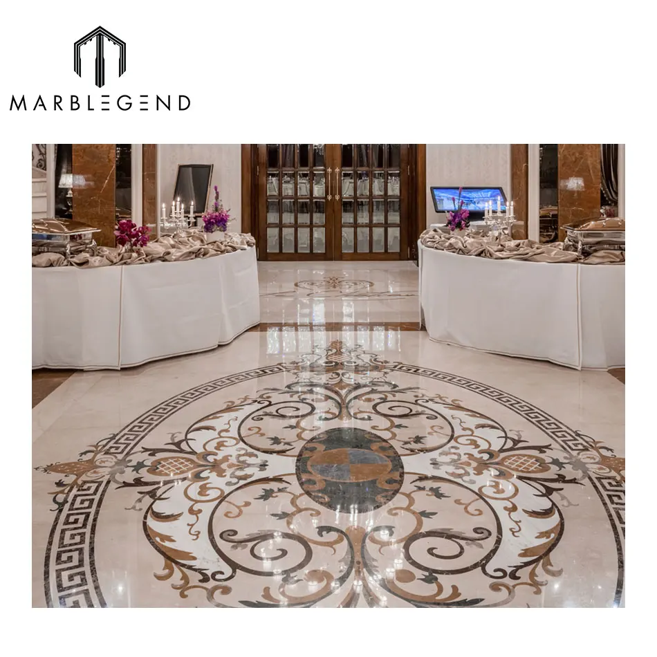 
Romania Le Chateau Palace waterjet tile lobby marble flooring medallion design 