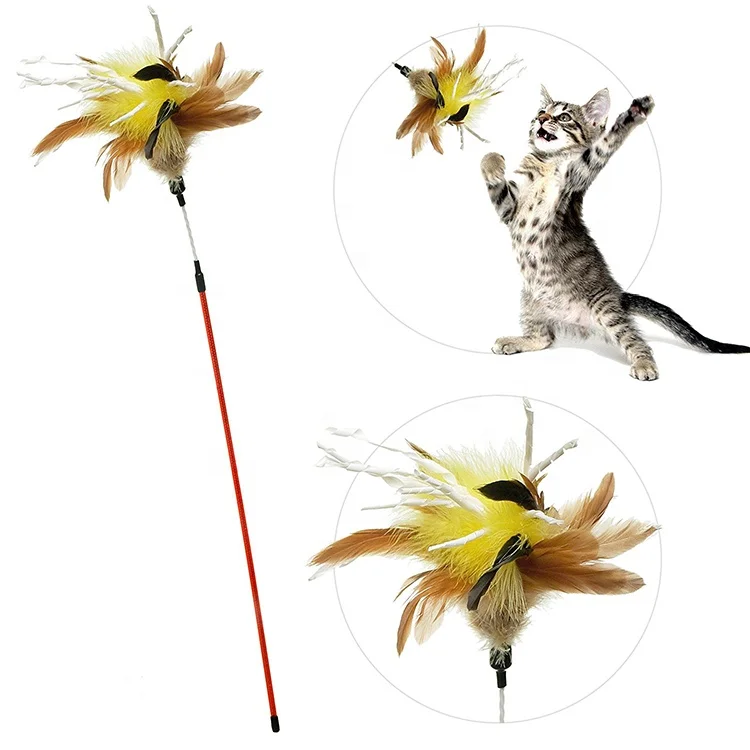 Заводская распродажа, Высококачественная красочная палочка для кошек с настоящими перьями