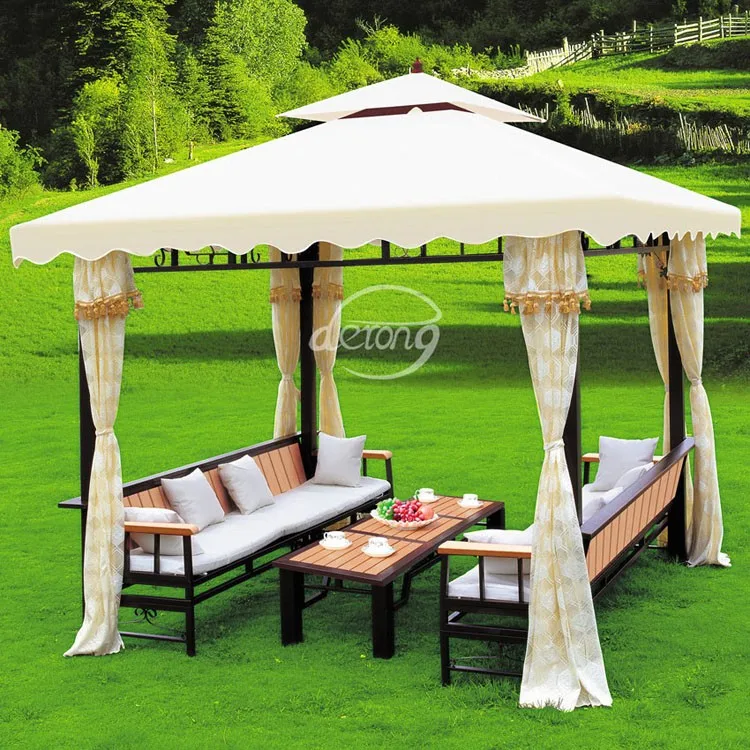 3*3 meter outdoor garden wrought Iron gazebo with water proof canopy,curtain and sofa set inside, DR-1106