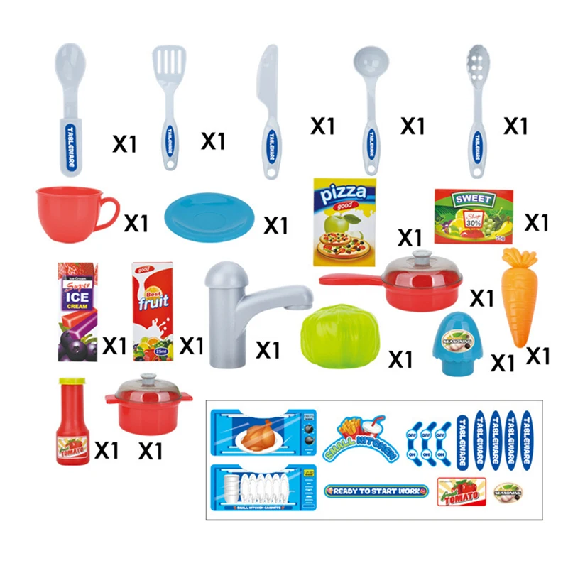Education preschool play plastic kids kitchen set toy with light and IC