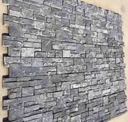 Exterior Wall Cladding Black Slate 15x60cm Foshan Dark Grey Natural Stone Veneer Panel