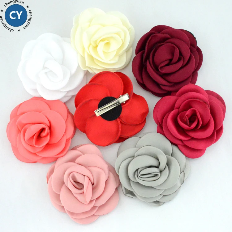 11 colors stock wholesale diy child hair bow with hairpin curling satin fabric flower ribbon bow