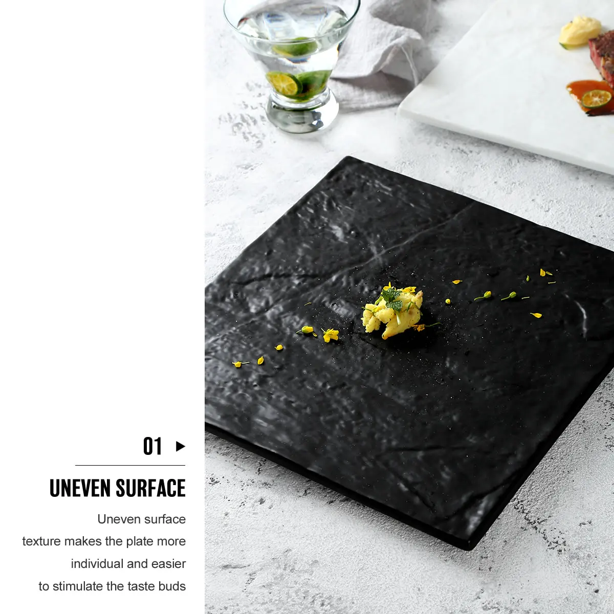 Factory direct wholesale ceramic square sushi plate,porcelain matte black steak dish and white ceramic plate for restaurant