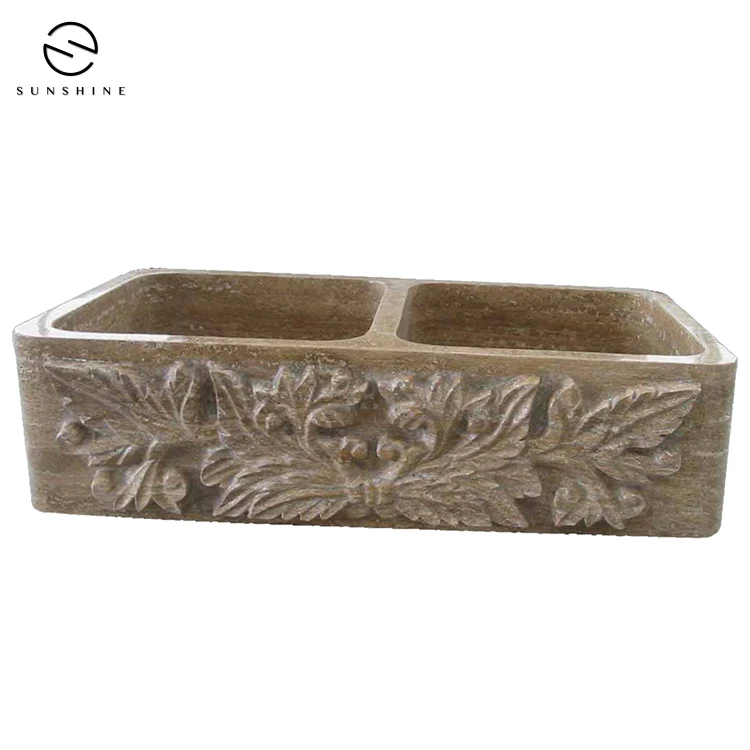 Brown Travertine (Veining Cut) Single Bowl Farmhouse Kitchen Sinks
