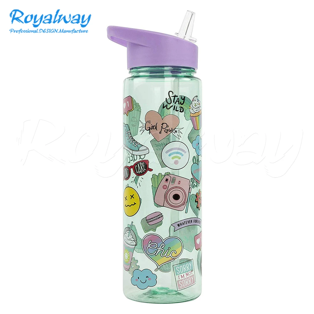 Portable Leak Proof Kids Sport Water Bottle Reusable Plastic Juice Bottle with One Click Flip Lid
