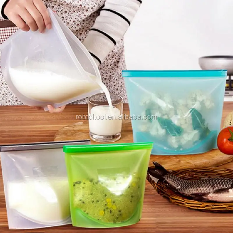 
Amazon Hot Selling Food Grade Leakproof Seal Fruit Meat Preservation Bag Container Reusable Silicone Food Storage Bag 