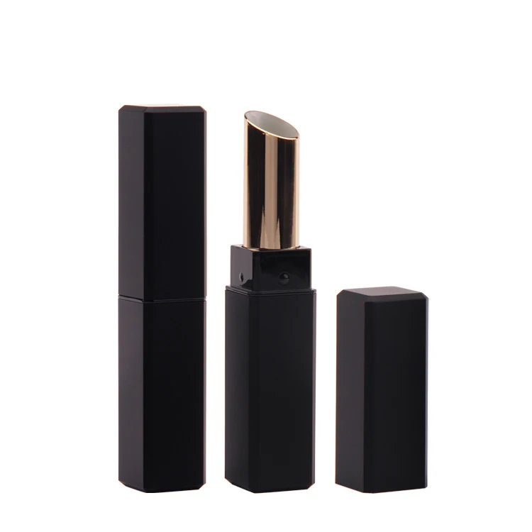 Бесплатный образец, красивый черный тонкий тюбик для губной помады, пустой футляр и тюбик для губной помады с логотипом под заказ, квадратный длинный тюбик для губной помады