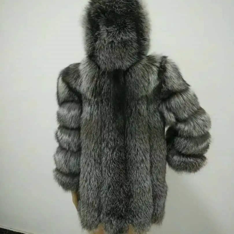 2019 Plus Size Women Hooded Thickening fully Sliver Fox Furcoat  Russian Winter  fox Fur hooded Coat