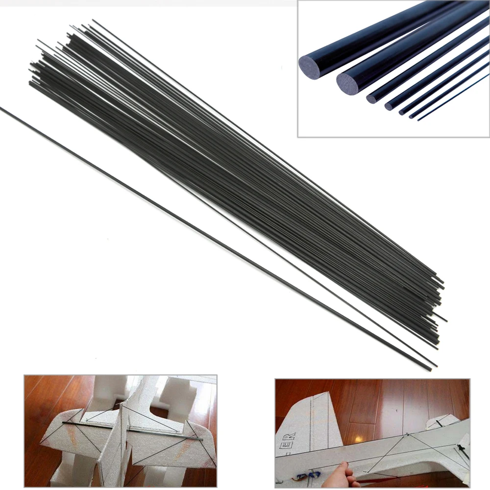 16pcs/lot 0.5 meter Carbon Fiber Rods for RC Plane DIY Tool Wing Tube Quadcopter Arm 1mm 1.5mm 2mm 3mm (0.5 meter)