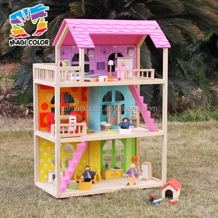 Wholesale cheap high quality girls wooden dollhouse toy bring fun W06A170