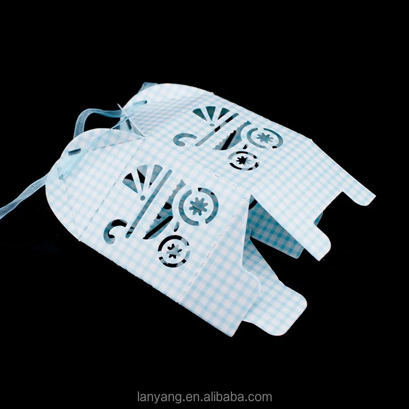 Blue White Checkered Baby Carriage Favor Candy Boxes Birthday Party Baby Shower Decorations