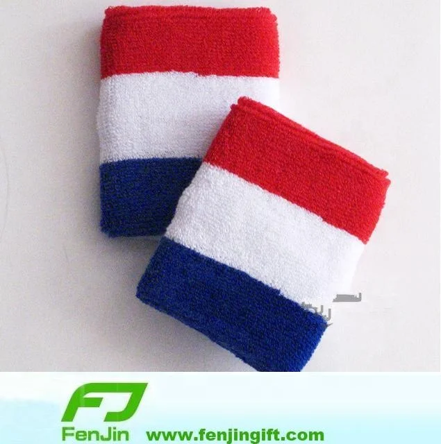 Custom terry cotton sport the Netherlands Holland France flag sweatband red white blue wristband wrist sweatband