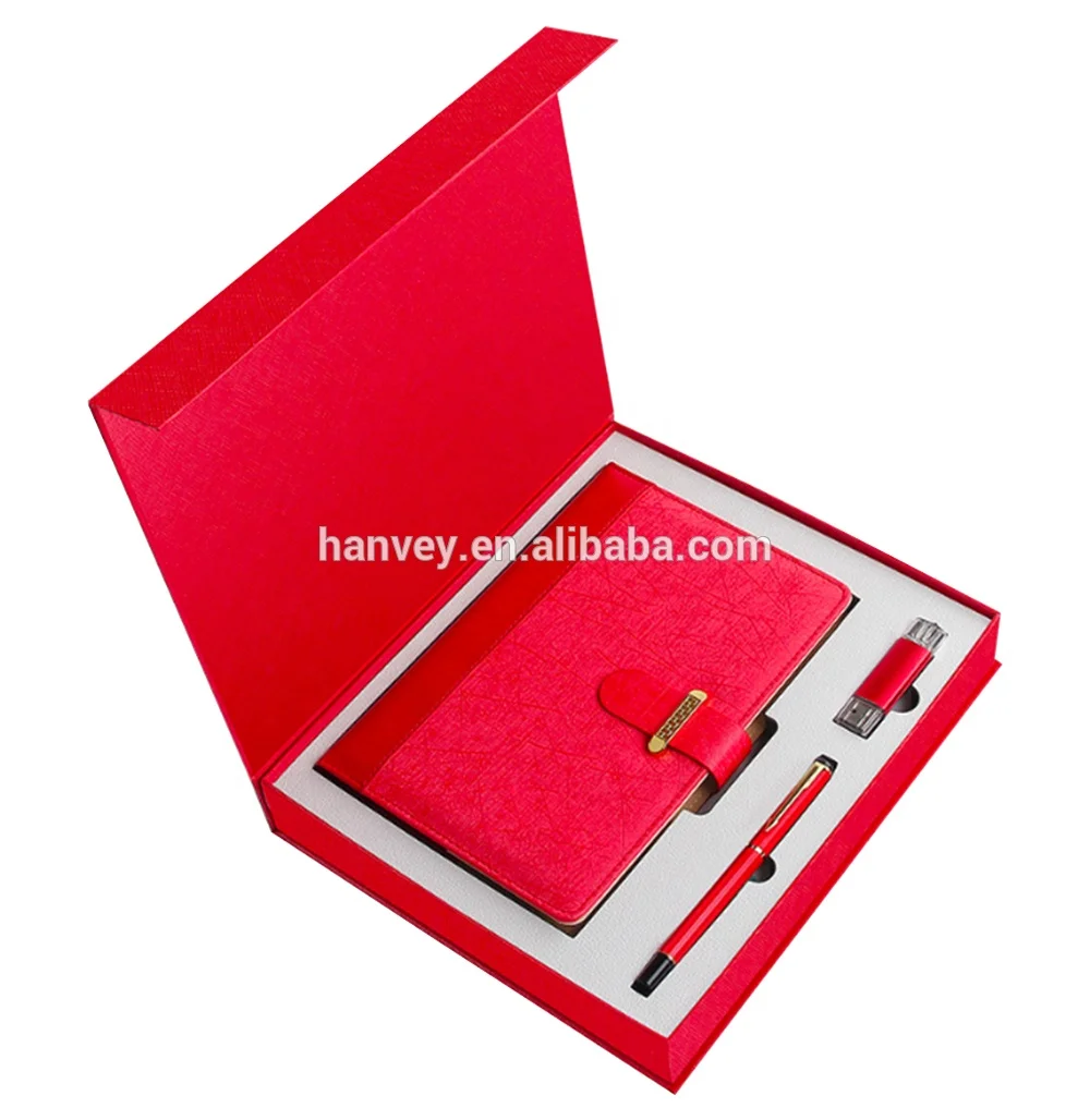 Factory price wholesale promotion custom luxury A5 notebook pen and usb flash drive business corporate gift set