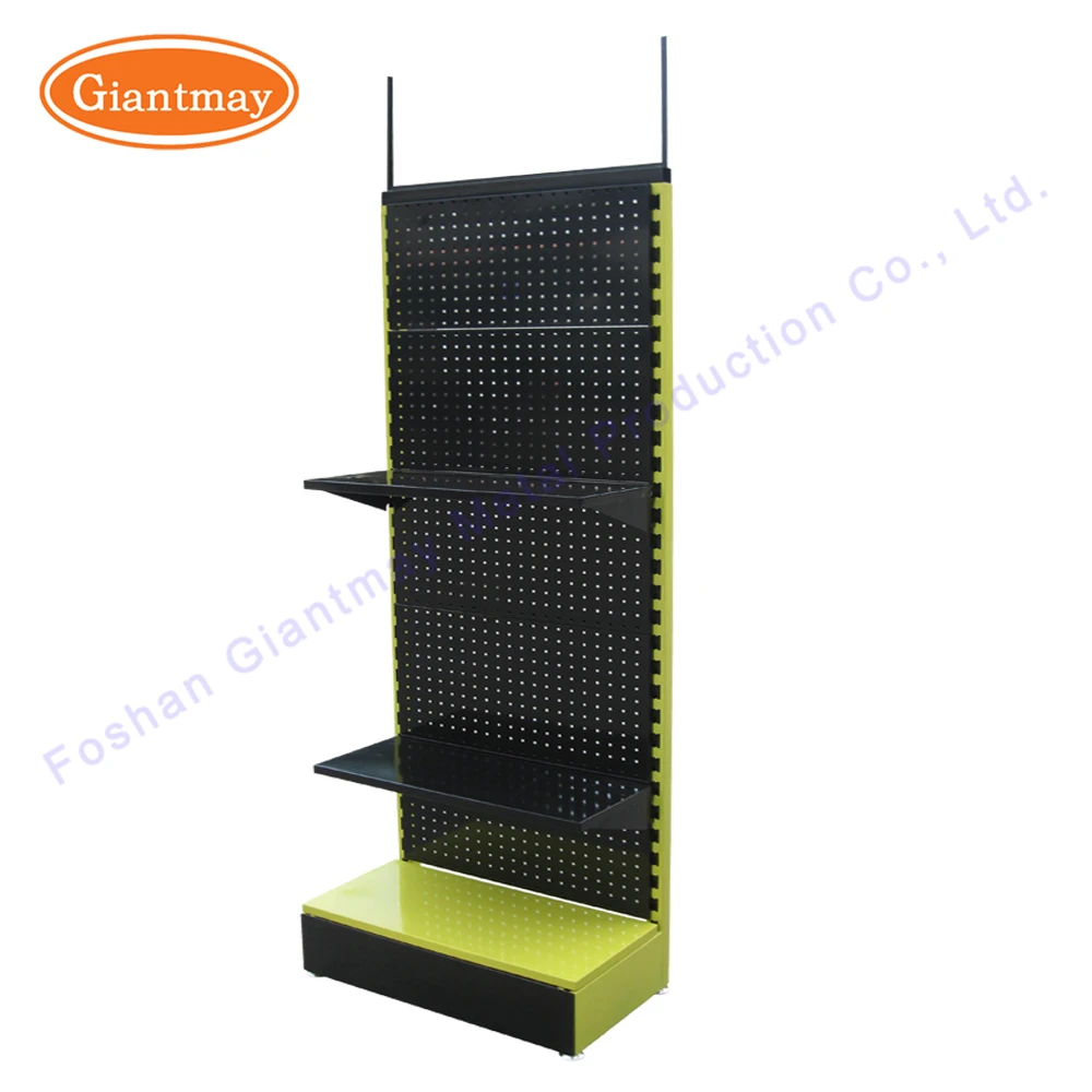 Metal Retail Store Products Floor Display Shelves Stand With Shop Hooks Racks