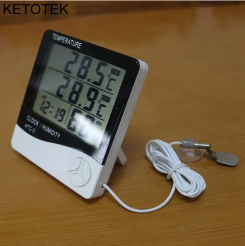 Digital LCD Thermometer Hygrometer Electronic Temperature Humidity Meter Weather Station Indoor Outdoor Tester Alarm Clock HTC-2
