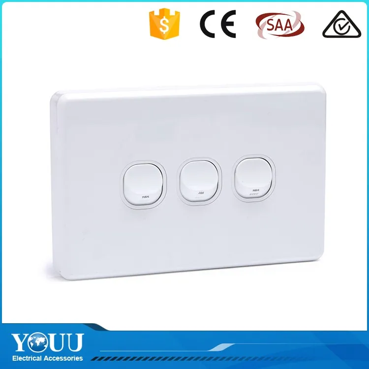 YOUU Завода Для Продажи UL/VDE 16A Электрический 3 Банды Высокое качество ПК Стене Выключатель
