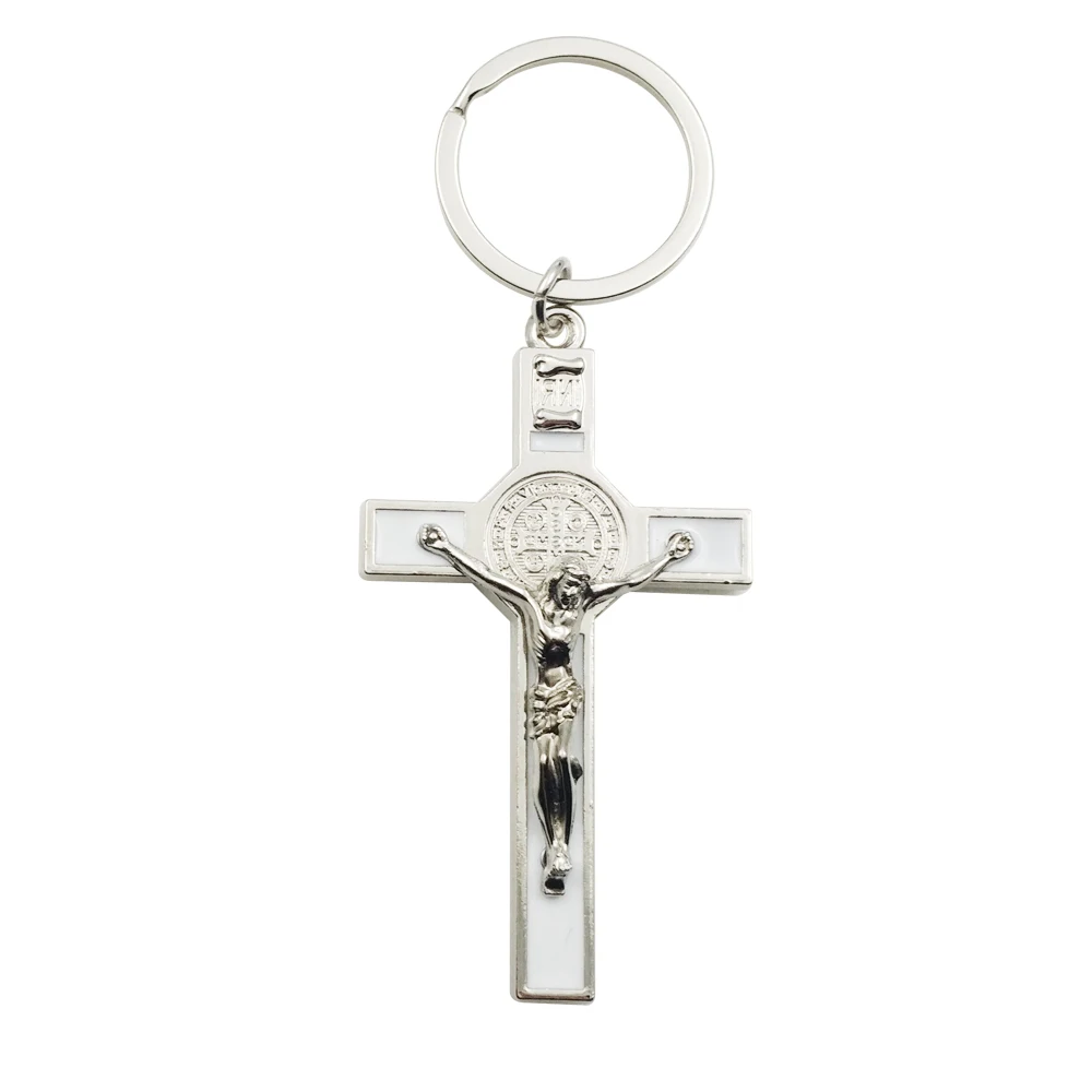Best Quality metal red blue jesus cross keychain favors custom jesus keychain