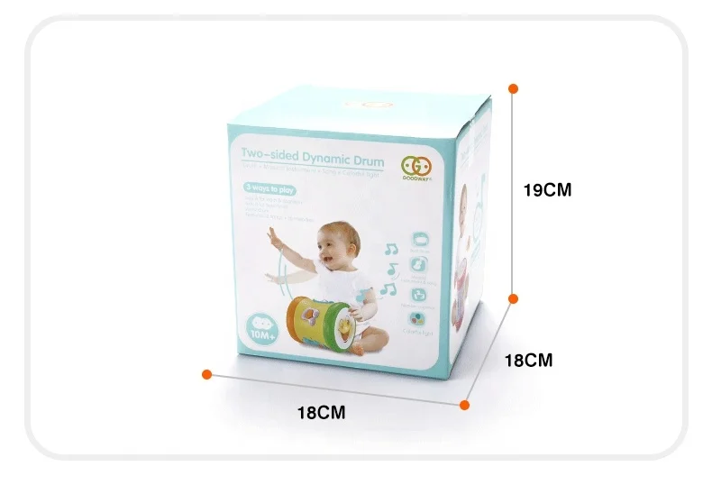 Двухсторонний динамический желтый барабан, музыкальный инструмент для детских игрушек