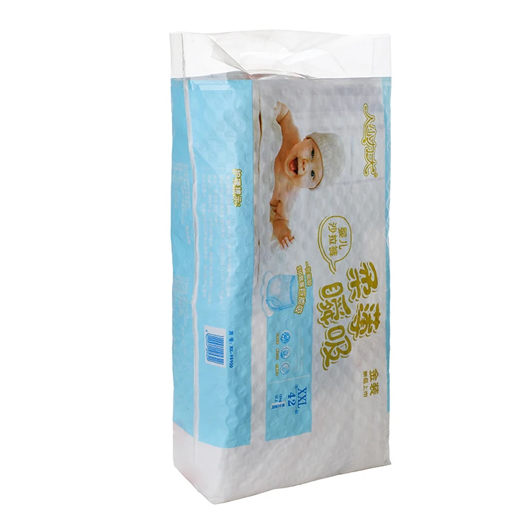 Hot selling biodegradable pulling pants white pe Poly nappy plastic baby diaper packaging bag