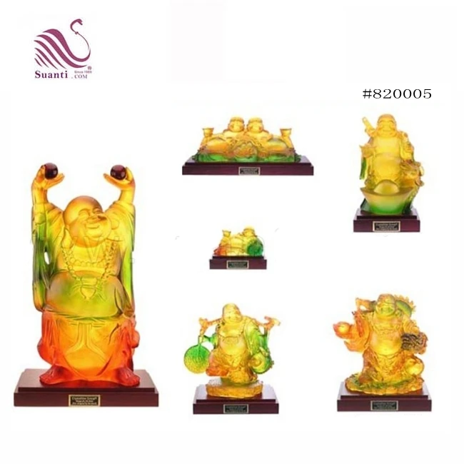 Quality Colorful Transparent Resin Ornament Religious Chinese Laughing Buddha Statue